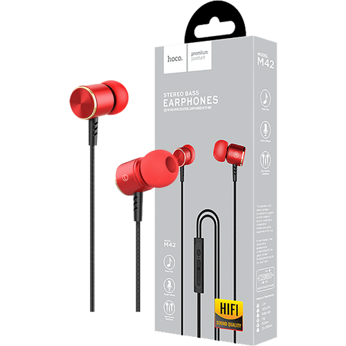 hoco. Slušalice sa mikrofonom, 3.5 mm,dužina kabela 1.2 met,crvena - M42 Ice rhyme MIC, RD slika 6