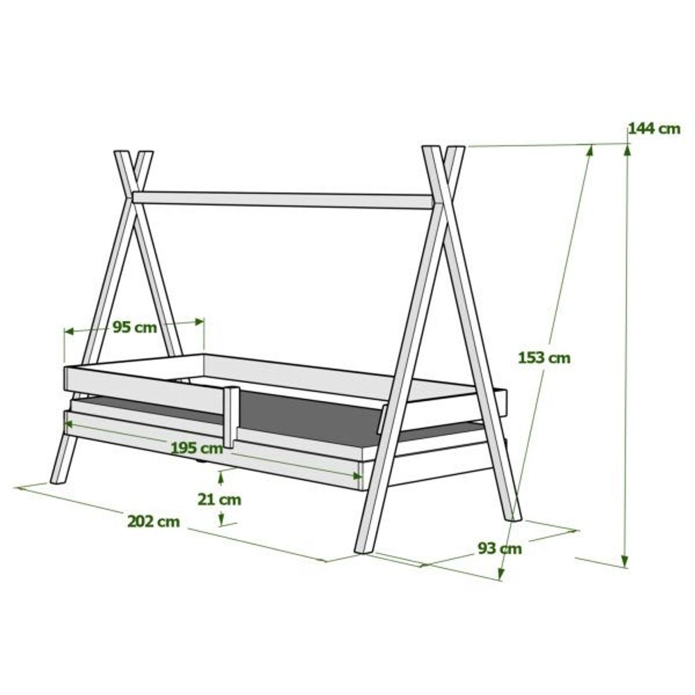 Drveni dječji krevet Tipi Plus sa ladicama - 190x90cm - Bijeli slika 2