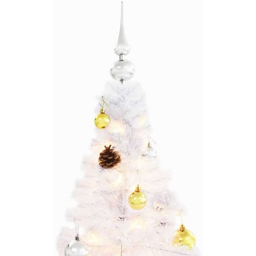 Umjetno božićno drvce s kuglicama i LED svjetlima bijelo 150 cm slika 8