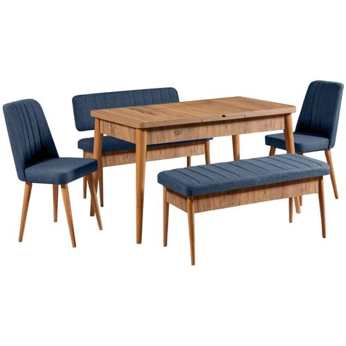 Woody Fashion Komplet za blagovaonicu, stol, stolice i klupe, Vina 1048 - Dark Blue, Walnut slika 16