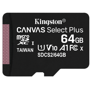 Kingston SDCS2/64GBSP MicroSD 64GB, Canvas Select Plus, Class 10 UHS-I U1 V10 A1, Read up to 100MB/s