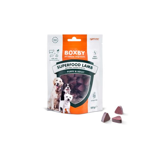 Boxby Poslastica za pse Puppy & Adult Super Food Janjetina, Cikla i Kopriva, 120 g slika 1