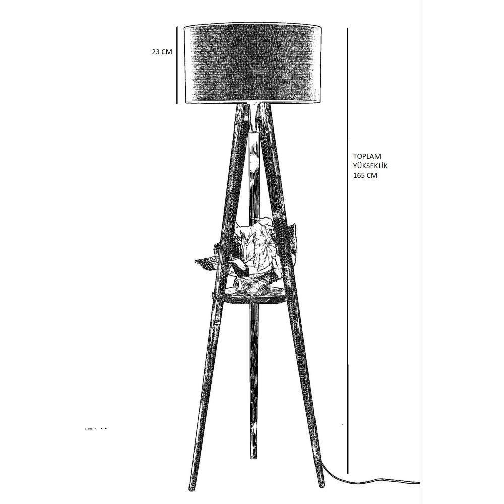 Sehbalı Tripod Yanık Lambader Silindir Hasır Bordo Abajurlu slika 4