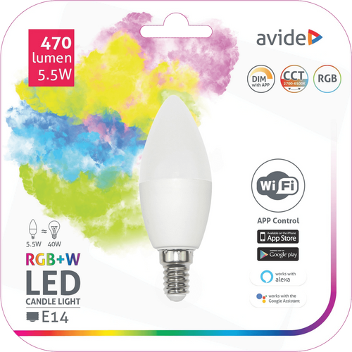 Avide Pametna sijalica, LED 5.5W, E14, RGB+W, WiFi - Smart LED Candle 5.5W WiFi slika 1