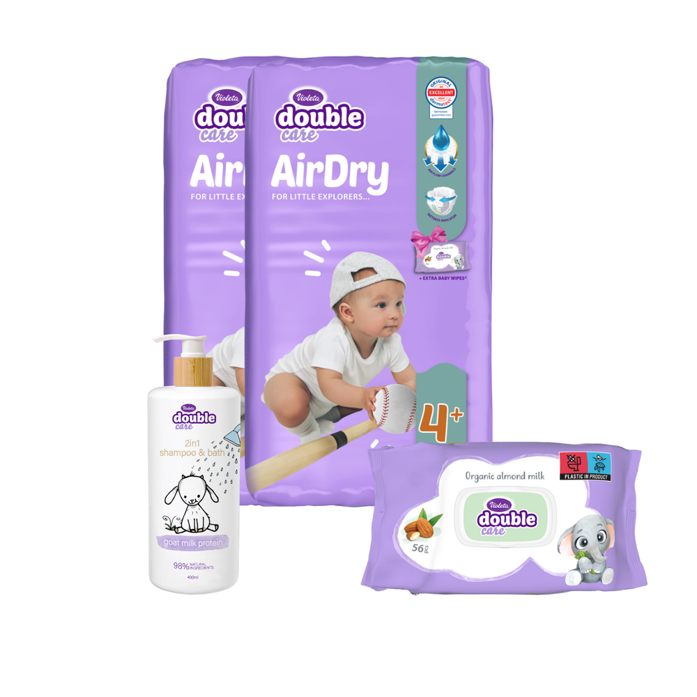 Violeta Double Care mjesečni Baby set – pelene, maramice i 2u1 šampon i kupka slika 5