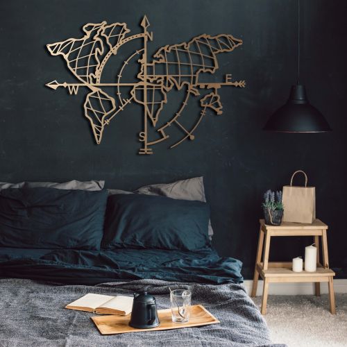 Wallity Metalna zidna dekoracija, World Map Compass Gold slika 6