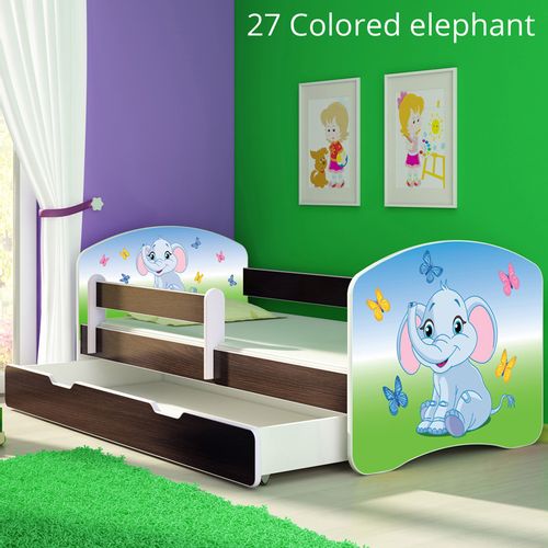 Dječji krevet ACMA s motivom, bočna wenge + ladica 140x70 cm - 27 Colored Elephant slika 1