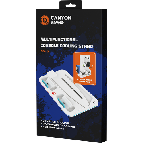 CANYON CS-5, PS5 Charger stand, with RGB light, 315*185*28mm, with 23CM+0.5cm cable, 475±10g, White slika 4
