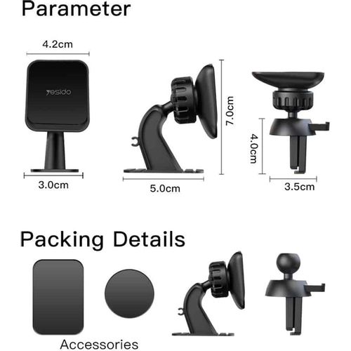 Yesido - Auto držač (C110) - Magnetski držač, kut rotacije 360°, za kontrolnu ploču, ventilacijski otvor - crna slika 6