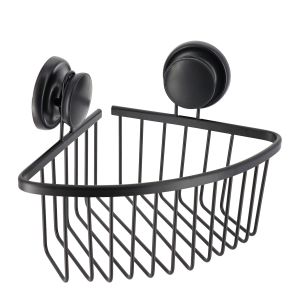 Kutna košara na vakuum za tuš kabinu / kadu, aluminij, Crna 