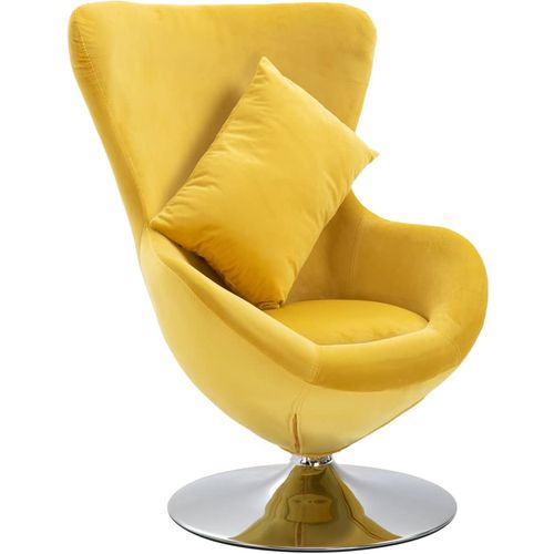 Okretna jajolika stolica s jastukom žuta baršunasta slika 41