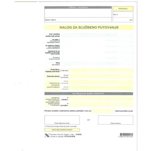 I-210/NCR NALOG ZA SLUŽBENO PUTOVANJE; Komplet (arak + 2 uložna lista), 17 x 24 cm slika 1