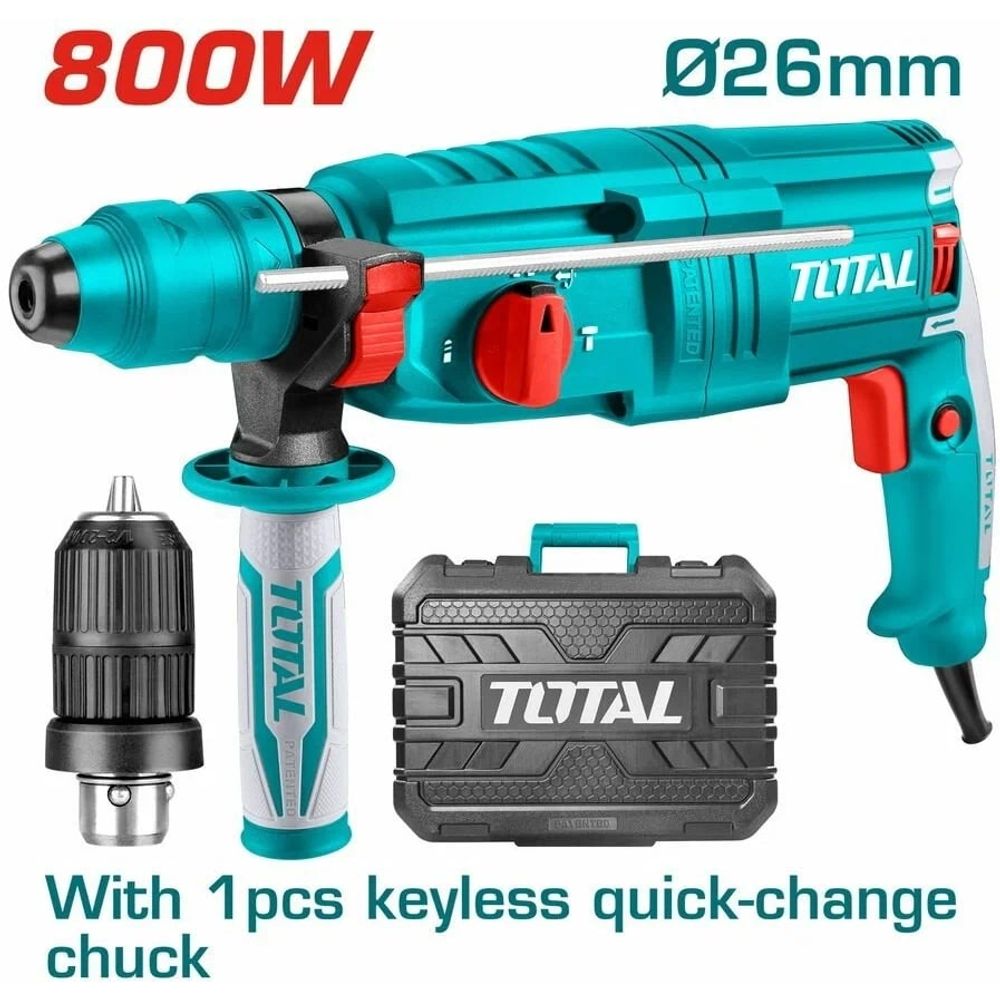 TOTAL Rotacijski čekić 800W, SDS Plus/4000bpm/14mm/2,5J (TH308268) slika 2