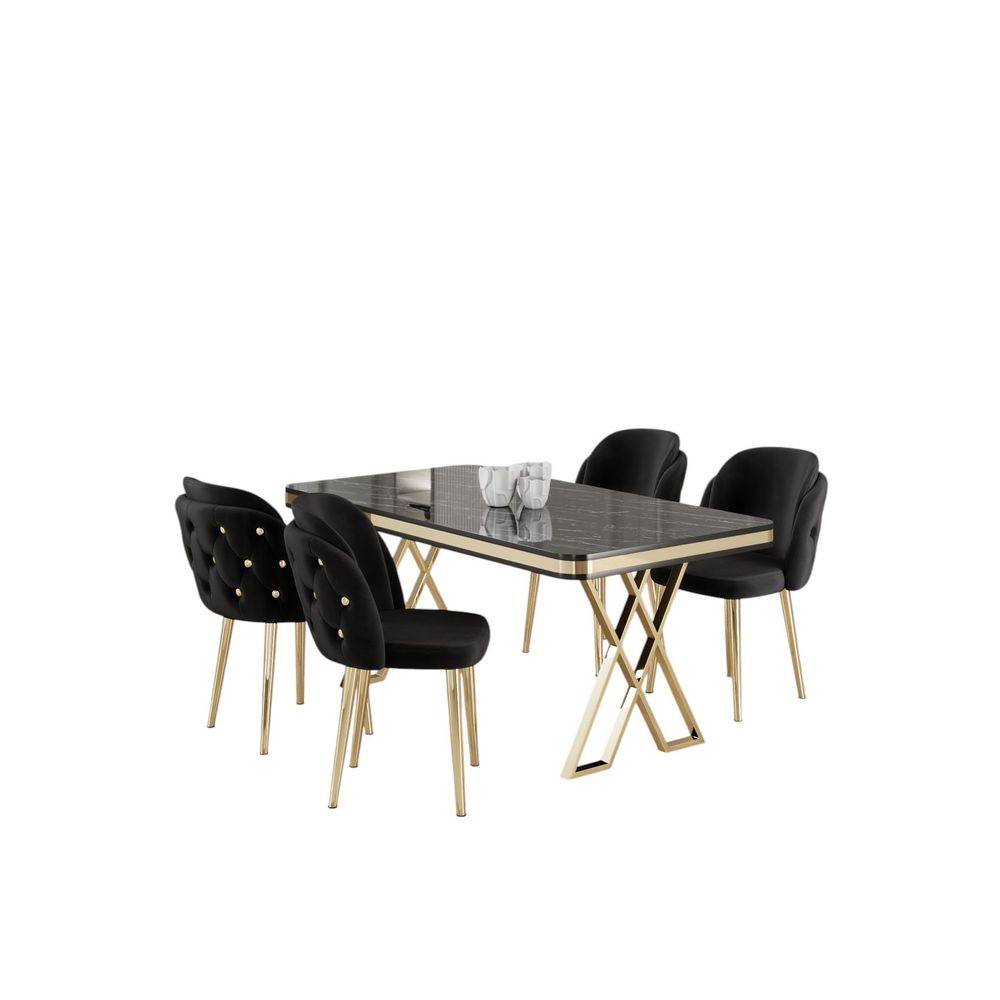 Rigel - Crni Mramorni Sto i Stolice Set (5 Komada) slika 2