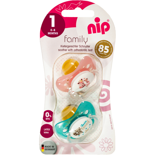 nip® Duda varalica Family 0-6mj (veličina 1) - Latex, 2kom Mint, Pink slika 3