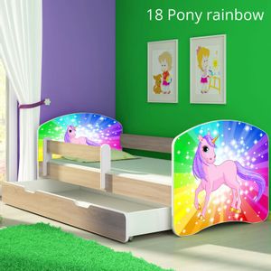 Dječji krevet ACMA s motivom, bočna sonoma + ladica 140x70 cm 18-pony-on-a-rainbow