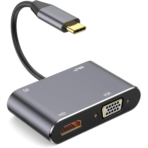 Adapter Type C na HDMI VGA PD USB3.0 4 u 1 sivi slika 1