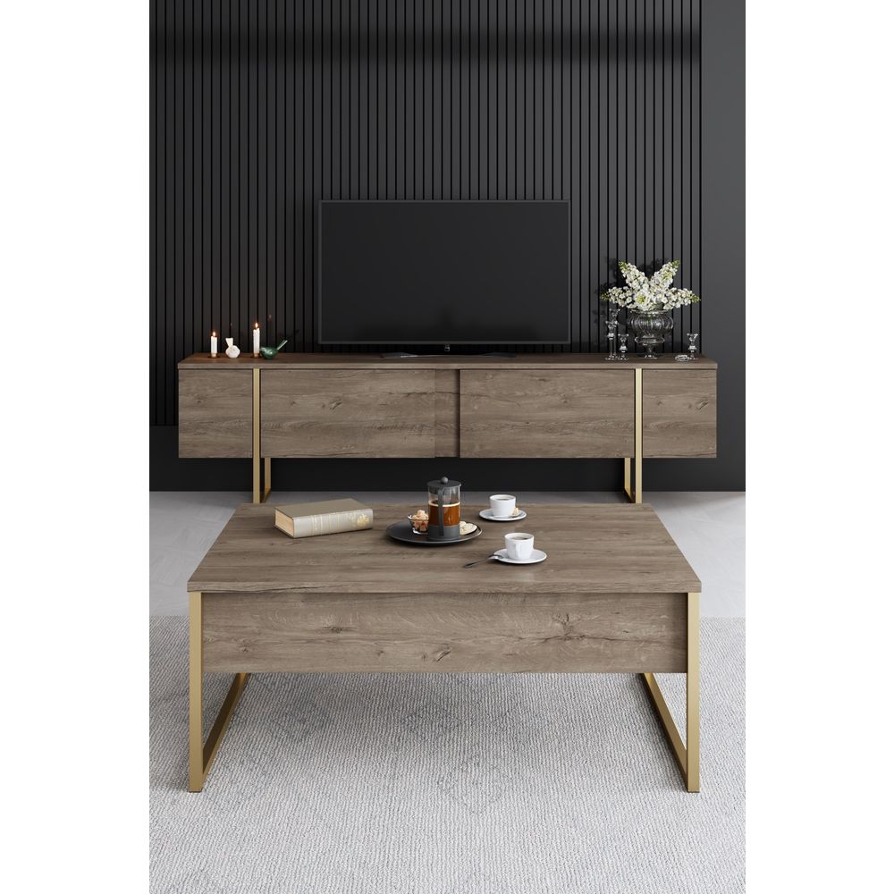 Luxe - Set Namještaja za Dnevni Boravak u Orah i Zlatnoj Boji slika 5
