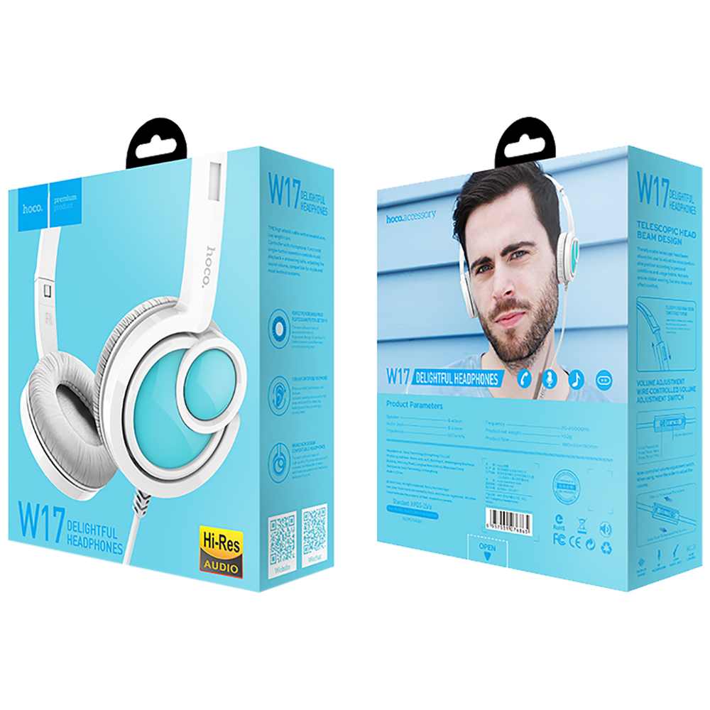 hoco. Slušalice sa mikrofonom, 3.5 mm,dužina kabela 1.5 met,bijela - W17 Delightful Headphones MIC WH slika 2