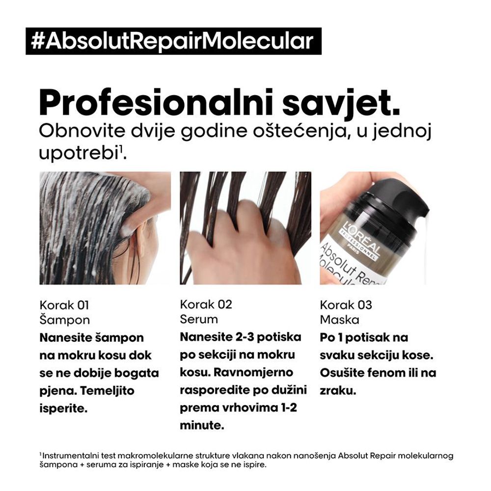 L'Oreal Professionnel Šampon za obnovu kose Absolut Repair Molecular - 300 ml slika 4