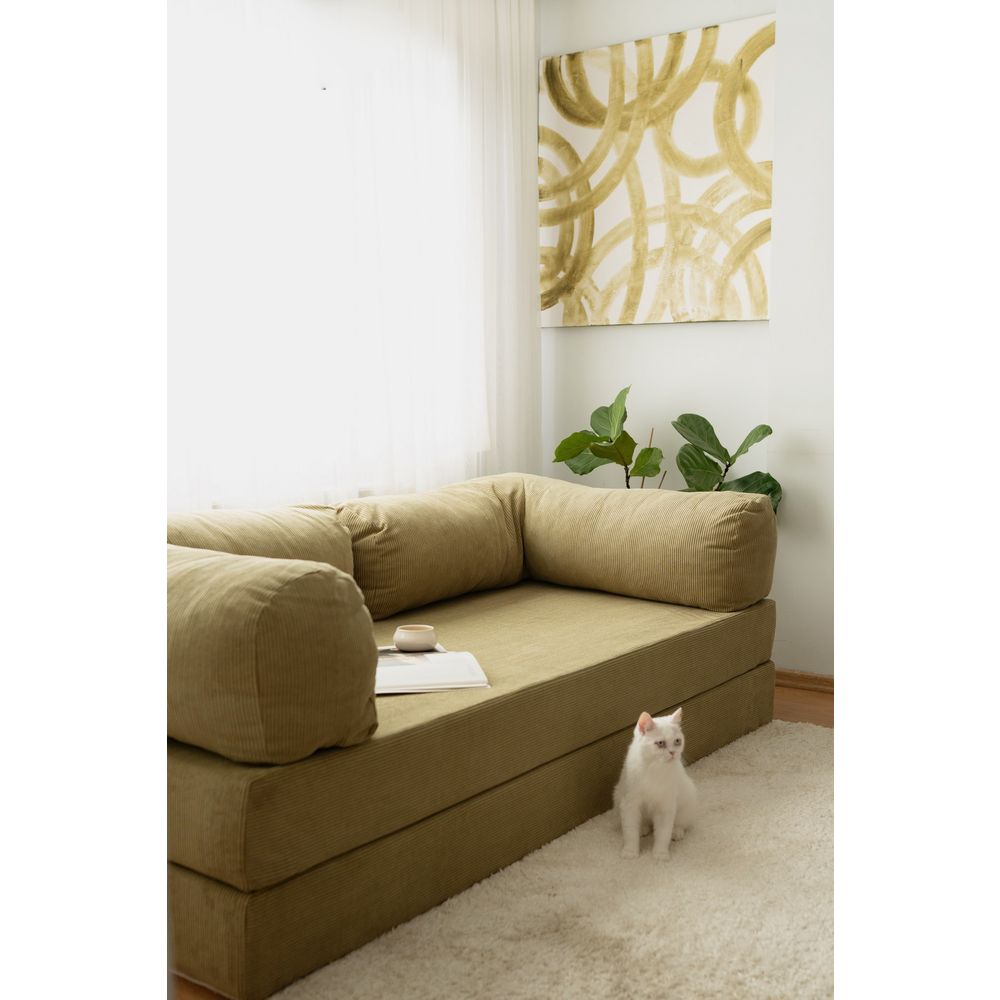 Nook - Khaki 3-sjedalni Sofa na Razvlačenje slika 3