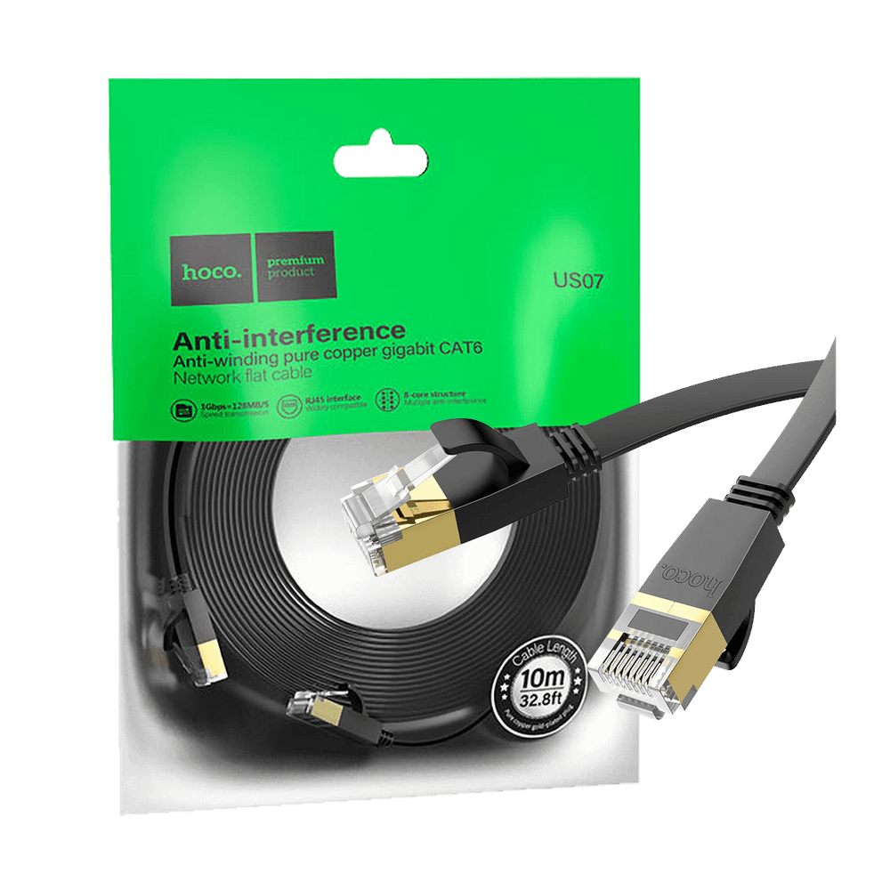 hoco. Mrežni kabl, CAT6, Gigabit Ethernet, flat, 10 met., crna - US07 General, 10 met. slika 1