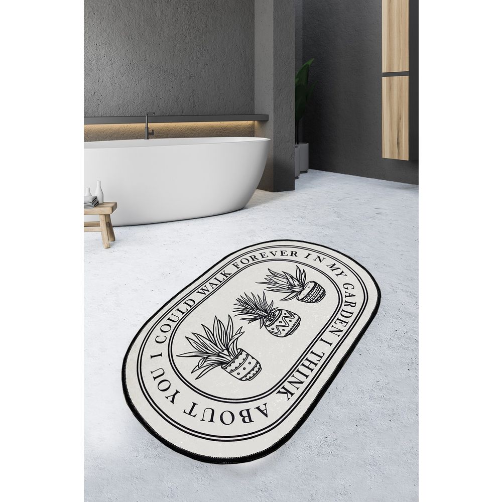 Walk Cream Black Bathmat - Elegantni Crni Kupatilski Otirač slika 1