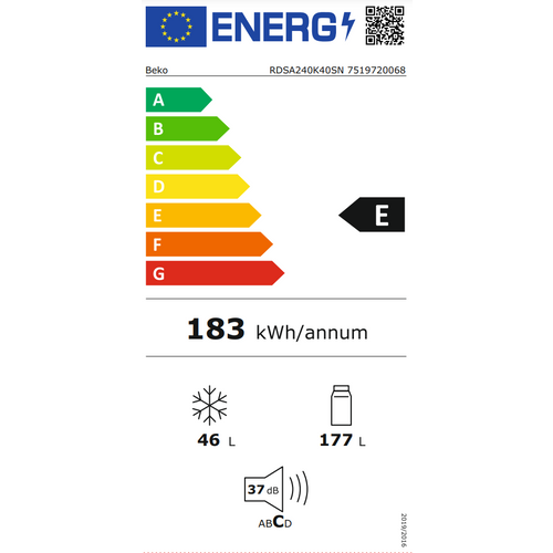 Beko RDSA240K40SN Kombinovani frižider, Visina 146.5 cm, Širina 54 cm, Srebrna  slika 6