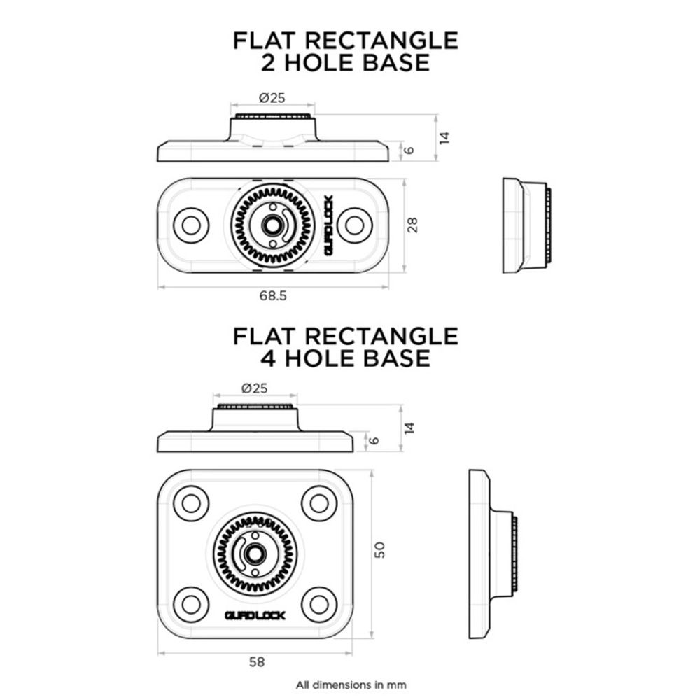 Quad Lock 360 baza pravokutna s 2 rupe slika 2