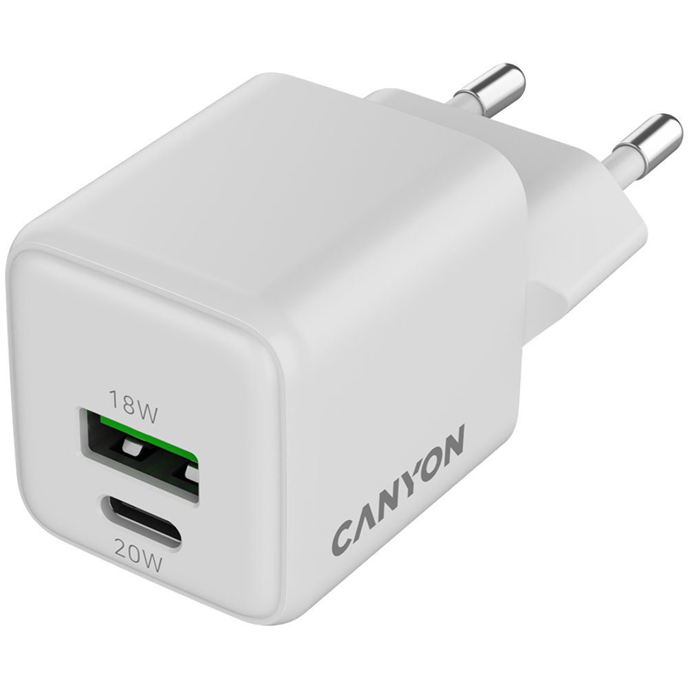 CANYON Punjač CU20AC GaN 20W 1xPD 1xQC EU Bijeli slika 2