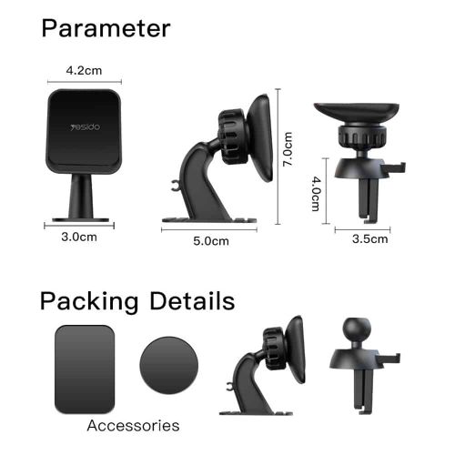 Yesido - Auto držač (C110) - Magnetski držač, kut rotacije 360°, za kontrolnu ploču, ventilacijski otvor - crna slika 6