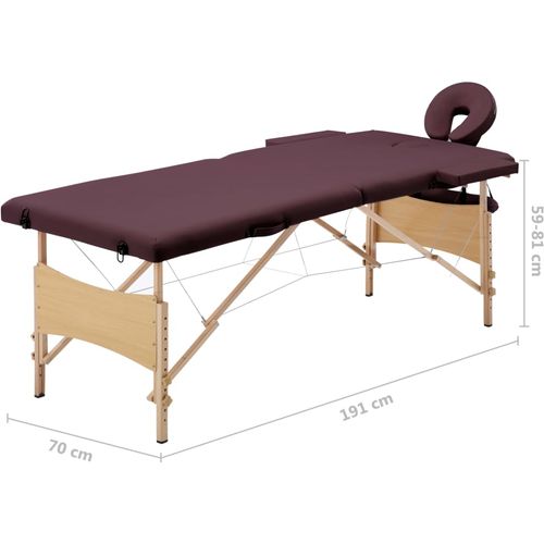 Sklopivi masažni stol s 2 zone drveni ljubičasta boja vina slika 54