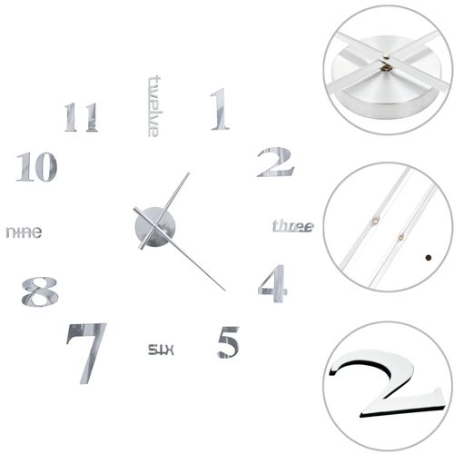 3D zidni sat moderni dizajn 100 cm XXL srebrni slika 1
