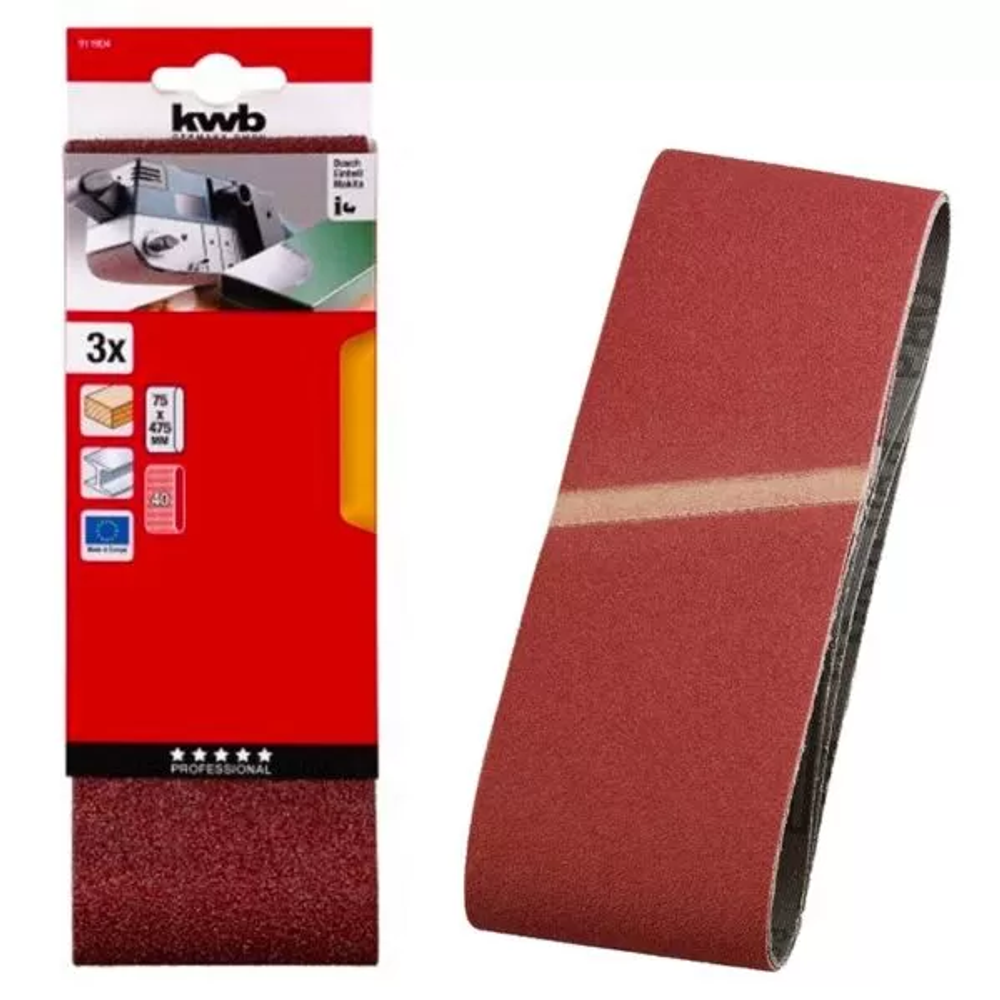 KWB tračni brusni papir za drvo - metal, 100 x 610 mm, gr 80, 3 kom slika 1