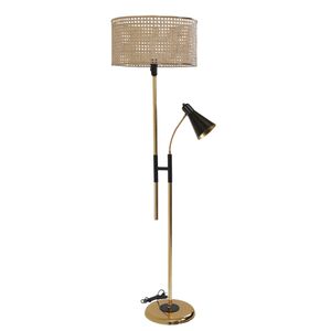 Forza Gold Lambader Silindir Rattan Abajurlu Gold Floor Lamp