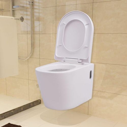 Zidna toaletna školjka s ugradbenim vodokotlićem keramička bijela slika 12