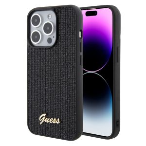 GUESS maska za iPhone 15 Pro DISCO SCRIPT METAL BLACK