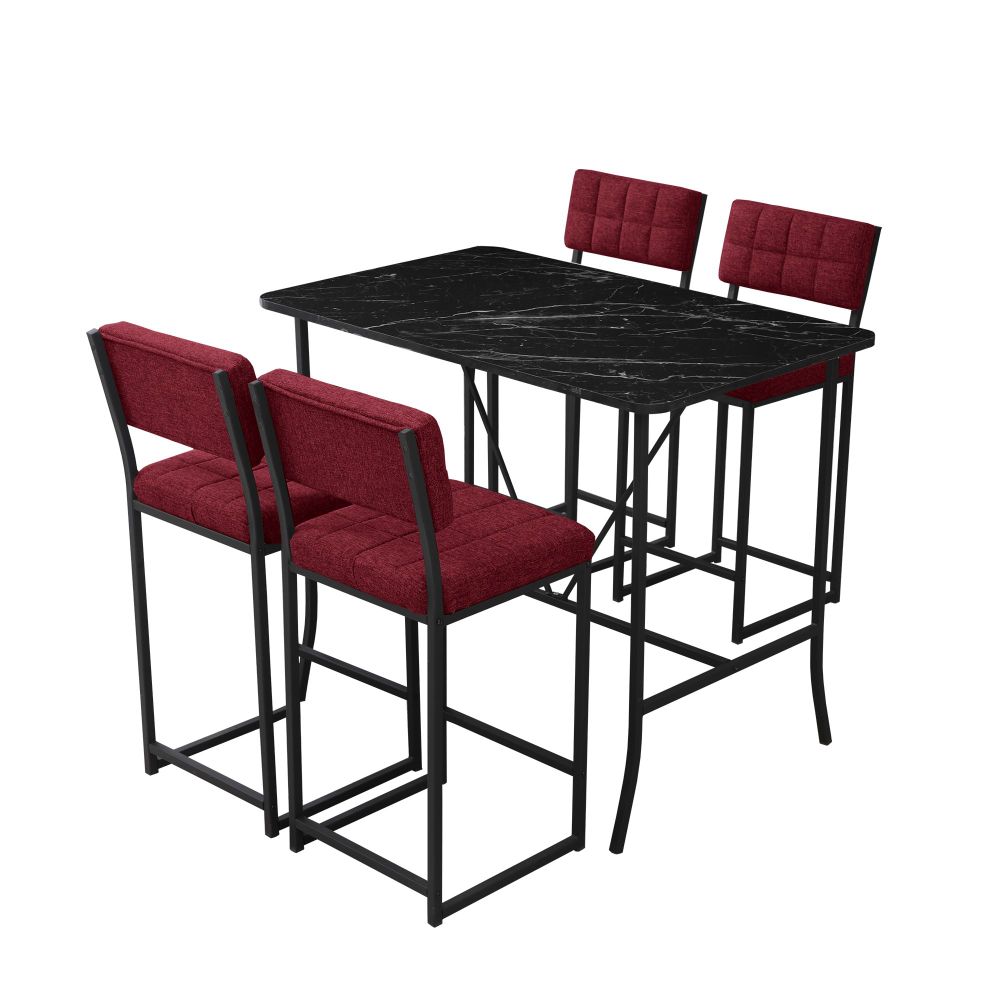 Retro Bar Stol i Stolice Set (5 Komada) - Burgundija i Crna slika 3