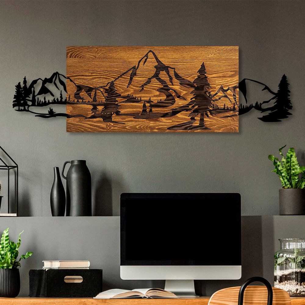 Dekorativni Drveni Zidni Ukras 'Mountain Range Walnut' u Crnoj Boji slika 1