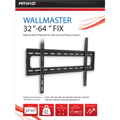 Amiko Nosač zidni za TV prijemnik 32" - 64", 55 kg, 1D - Wallmaster 32-64 FIX slika 2