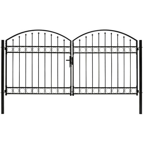 Dvostruka vrata za ogradu s lučnim vrhom čelična 300x125 cm crna slika 14