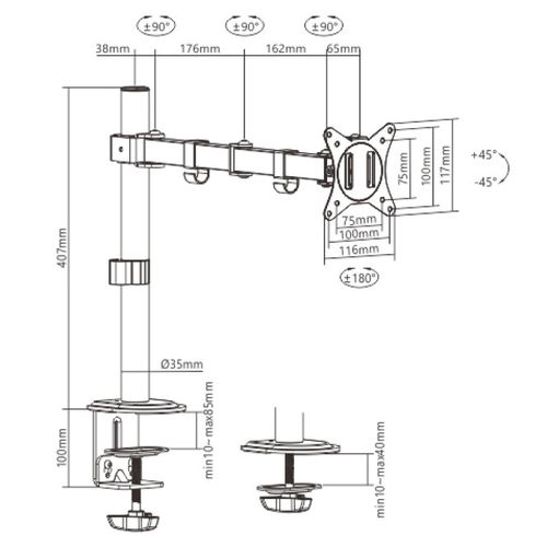 MA-D1-01 Gembird Podesivi stoni drzac za monitor jedna ruka-Produzeni, tilt, 17-32 max.9kg slika 2