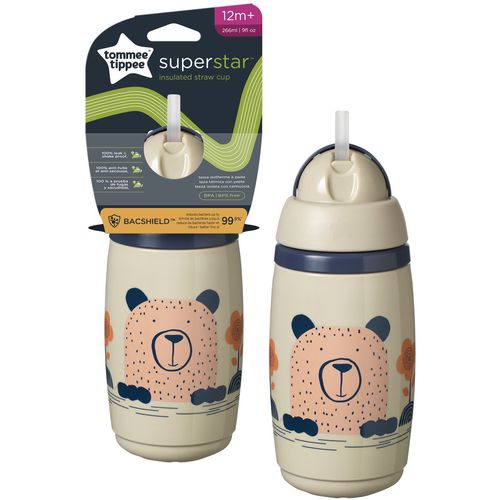 Tommee Tippee Superstar™ "INSULATED" termo čaša sa silikonskom slamkom na izvlačenje BEŽ, 266 ml, 12MJ+ slika 1