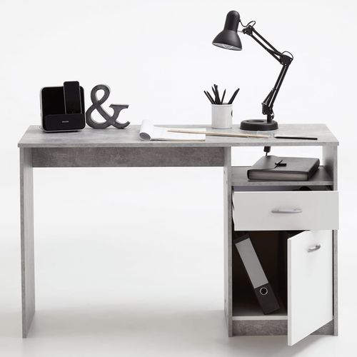 FMD radni stol s 1 ladicom 123 x 50 x 76,5 cm boja betona i bijela slika 17