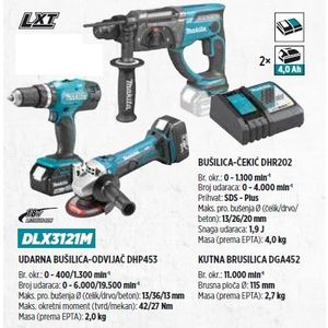 Makita akumulatorski set DLX3121M (DGA452, DHP453, DHR202, BL1840x2)