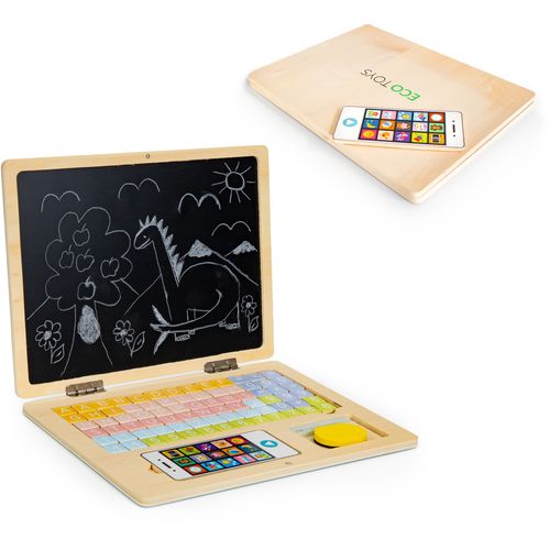 EcoToys dječji edukacijski drveni laptop 2u1 s dodacima slika 6