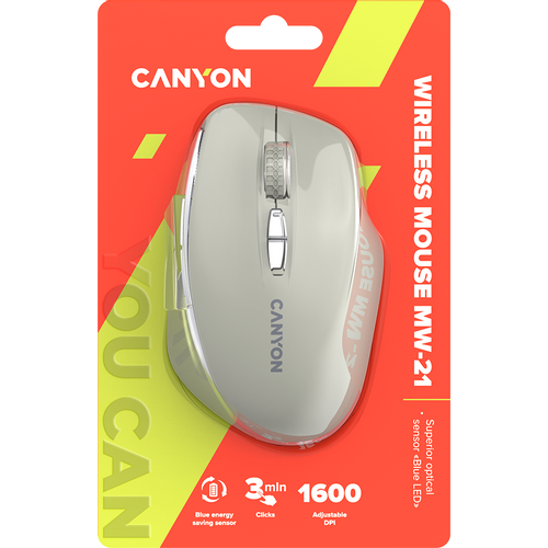 CANYON MW-21, 2.4 GHz Wireless mouse ,with 7 buttons, DPI 800/1200/1600, Battery: AAA*2pcs,Cosmic Latte,72*117*41mm, 0.075kg slika 6
