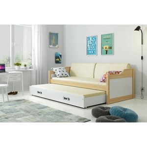 Drveni dečiji krevet Dawid sa dodatnim krevetom - 190x80 cm- svetlo drvo-beli