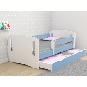 Drveni dečiji krevet Classic 2 sa fiokom - plavi - 140x80cm