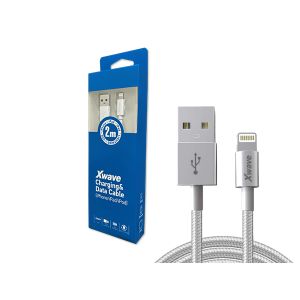 Xwave Kabl USB IPHONE 2M 3A,lightning aluminium,upleteni srebrni